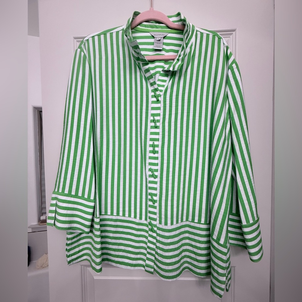 Multiples Lime and White Striped Top